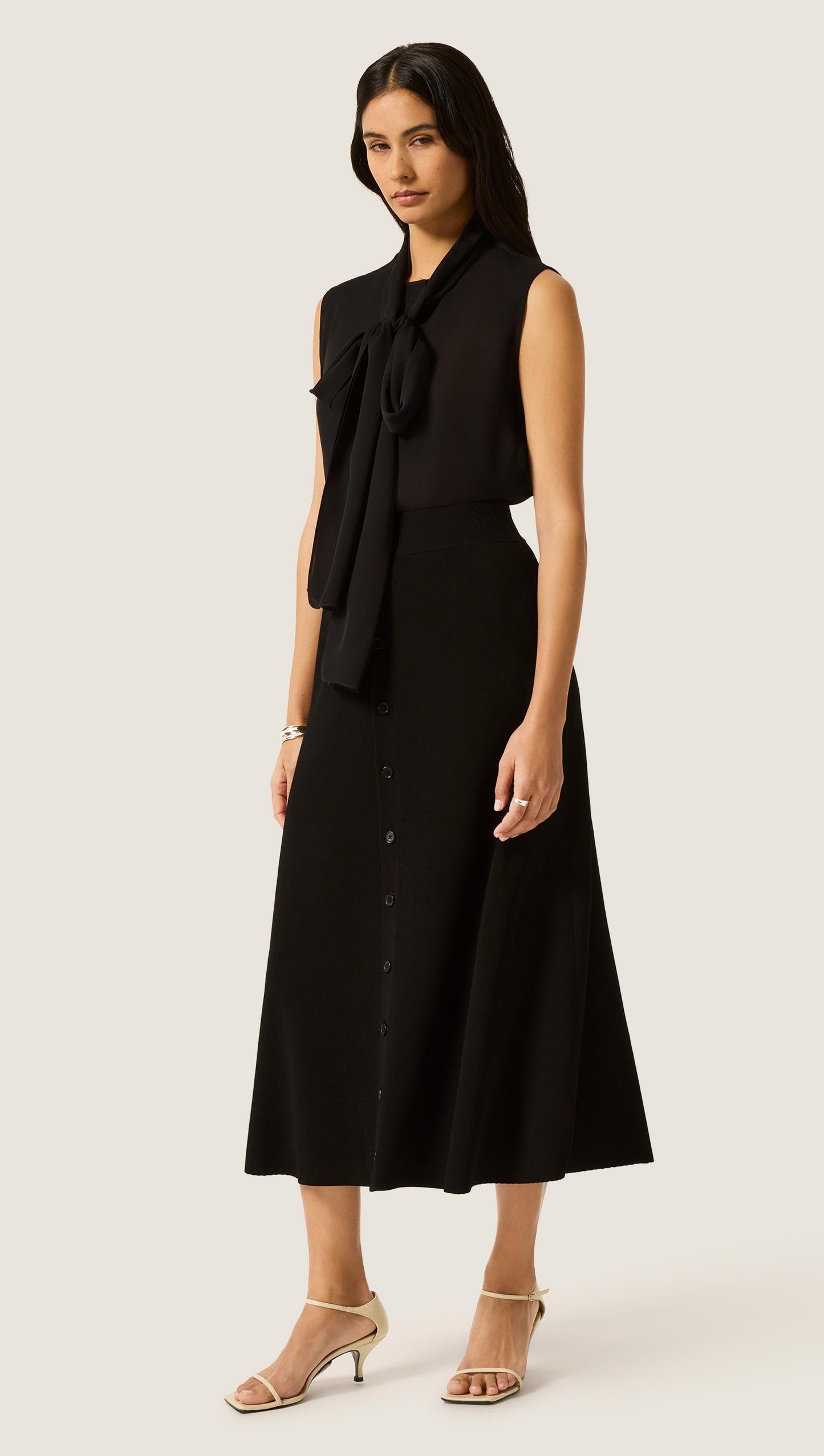 Sleeveless Bow Blouse in Silk Double Georgette | Black