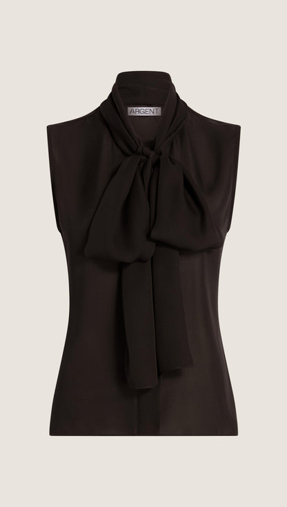 Sleeveless Bow Blouse in Silk Double Georgette | Black