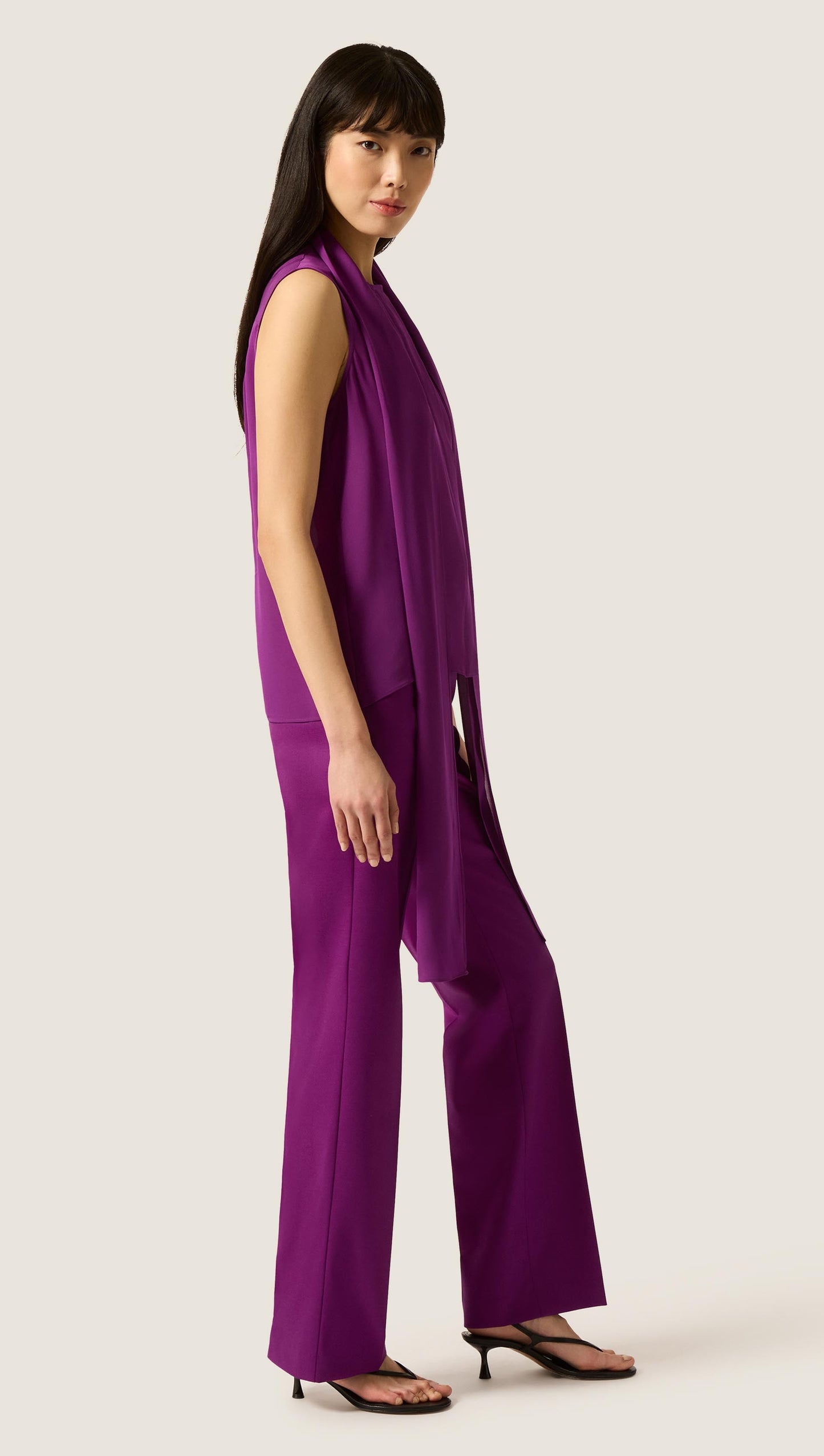 Sleeveless Bow Blouse in Silk Double Georgette | Violet