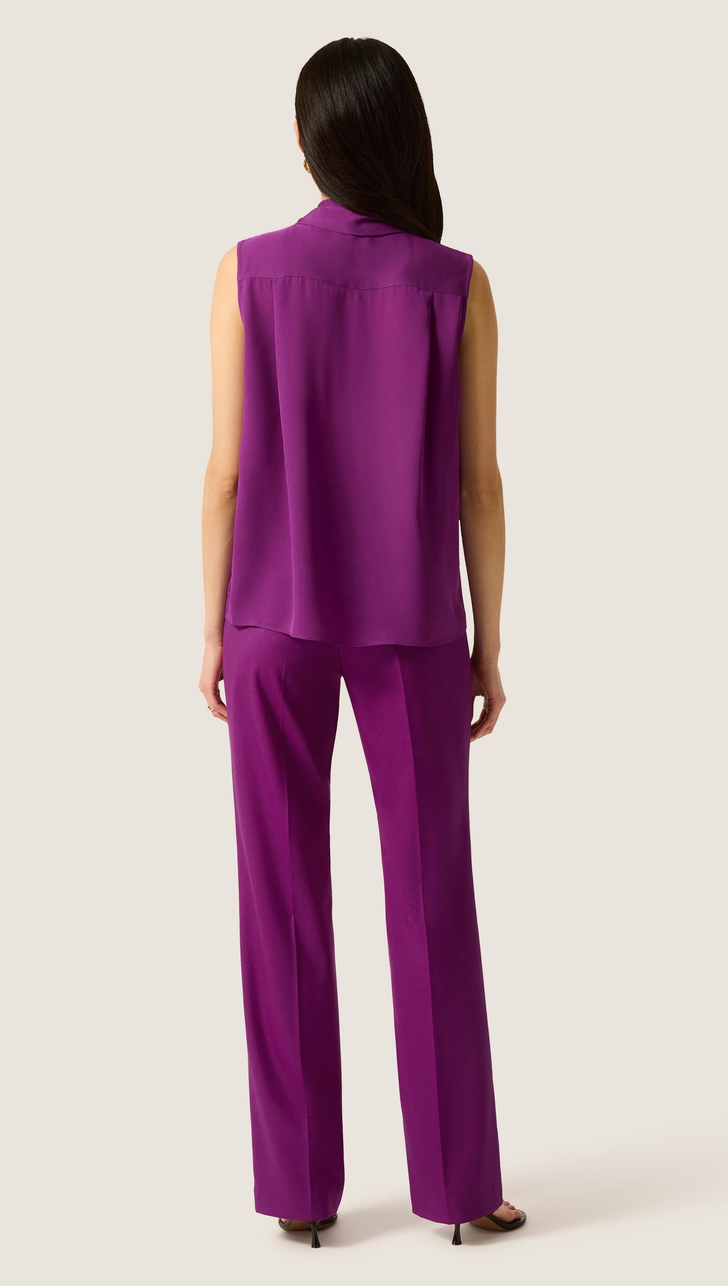 Sleeveless Bow Blouse in Silk Double Georgette | Violet