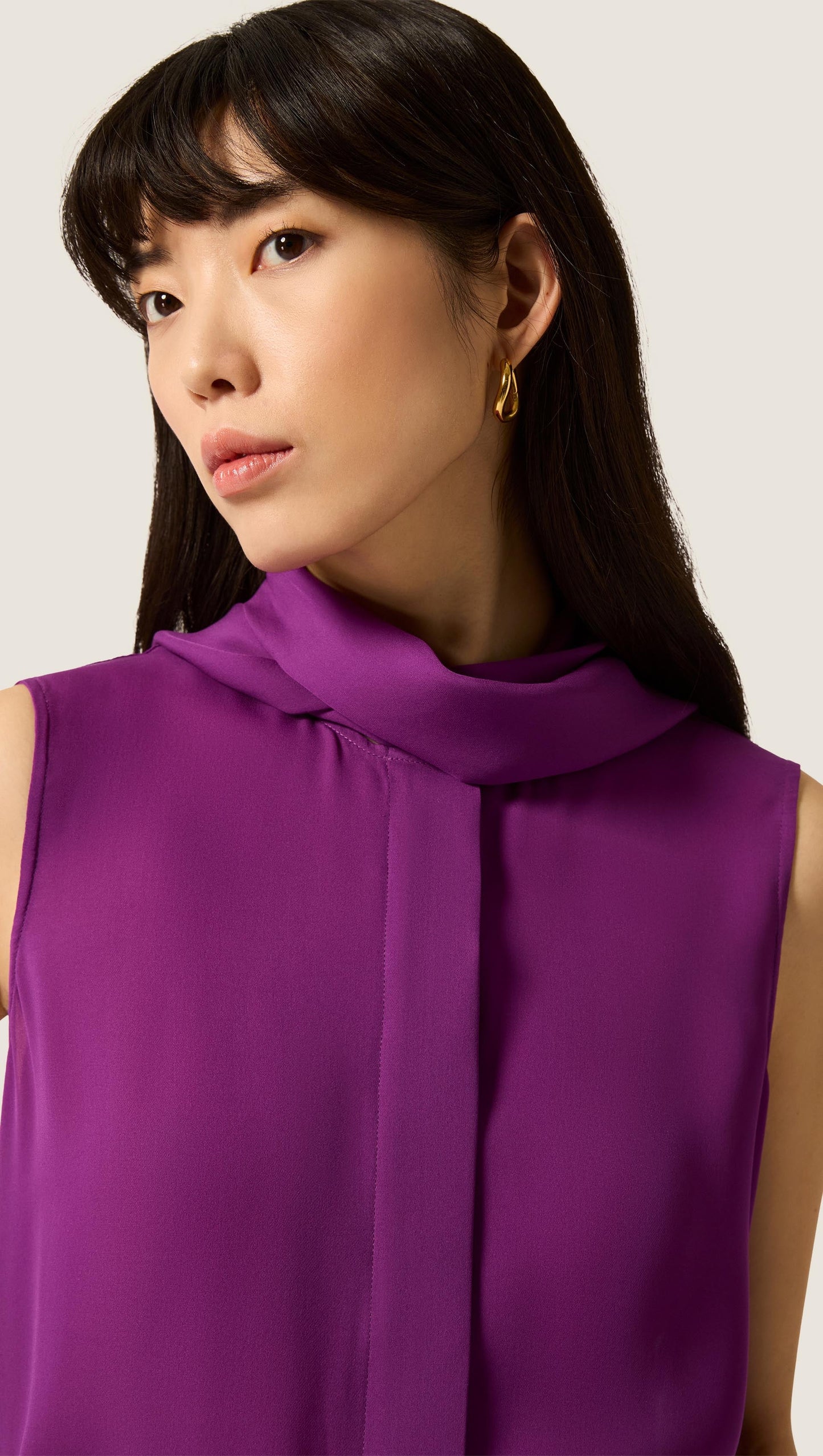 Sleeveless Bow Blouse in Silk Double Georgette | Violet