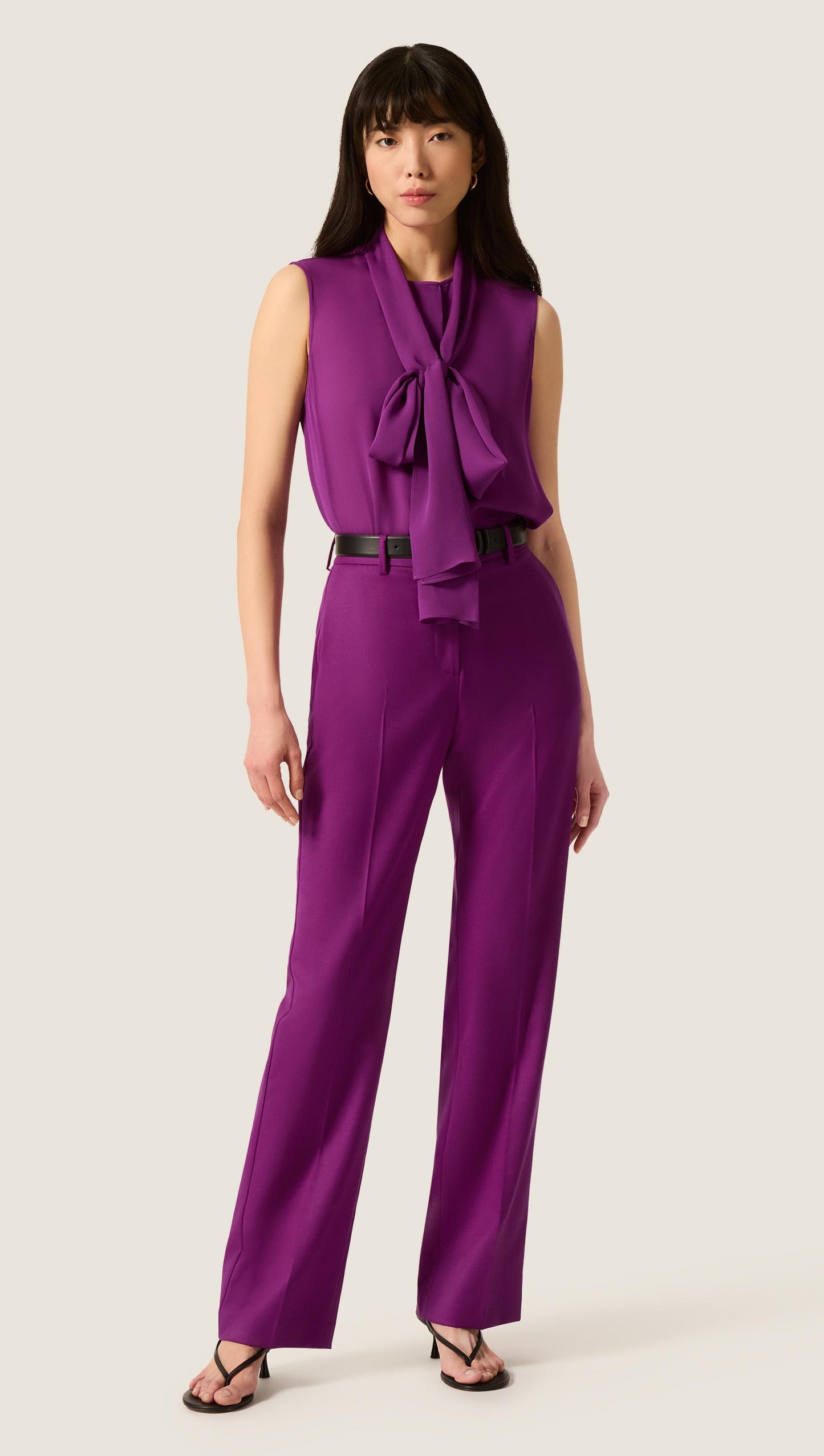 Sleeveless Bow Blouse in Silk Double Georgette | Violet