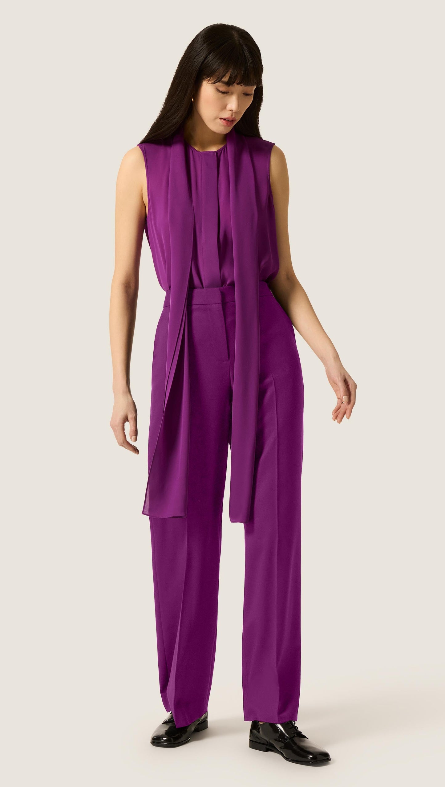Sleeveless Bow Blouse in Silk Double Georgette | Violet