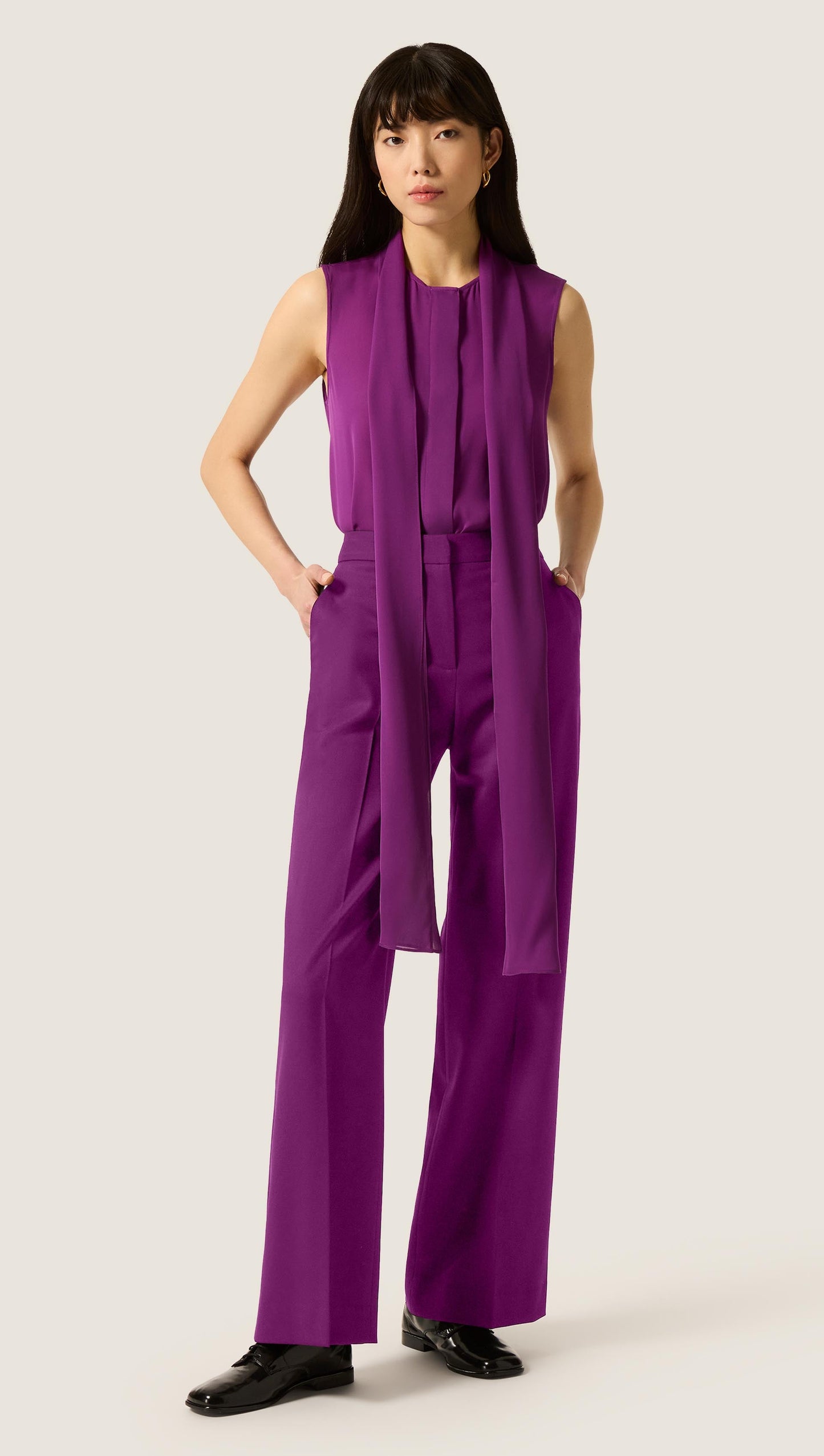 Sleeveless Bow Blouse in Silk Double Georgette | Violet