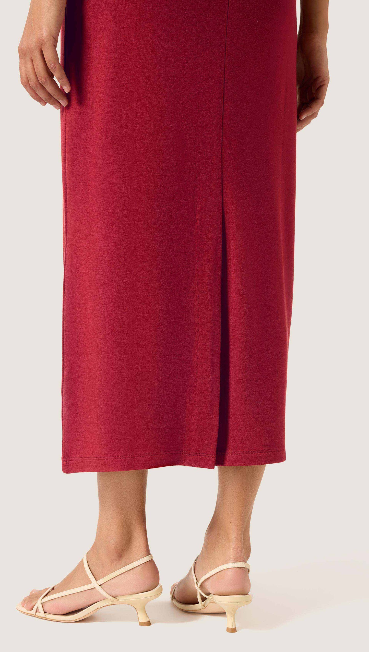 Sleeveless Mock Neck Dress in Wool Jersey | Maroon