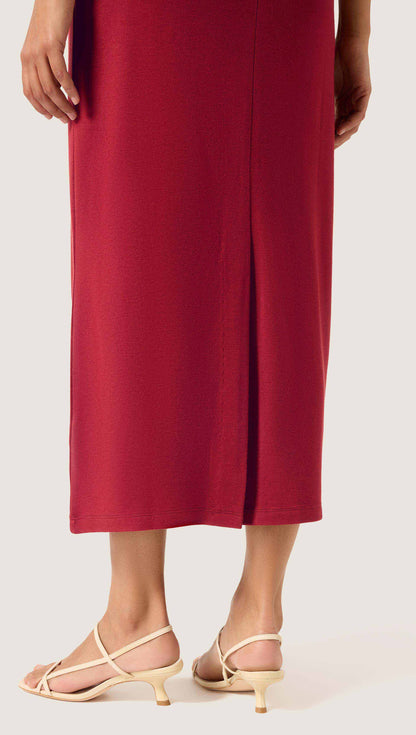 Sleeveless Mock Neck Dress in Wool Jersey | Maroon