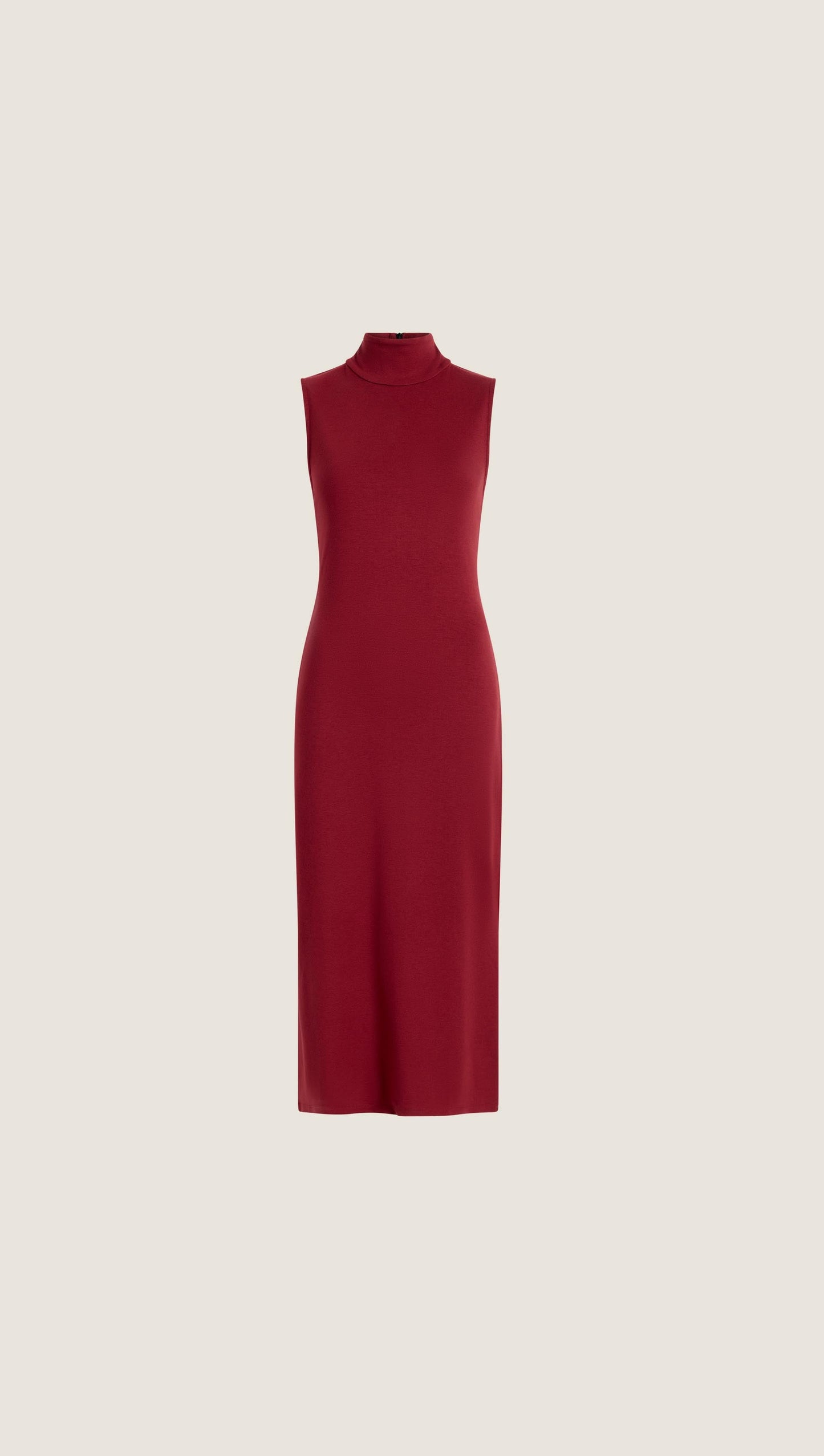 Sleeveless Mock Neck Dress in Wool Jersey | Maroon