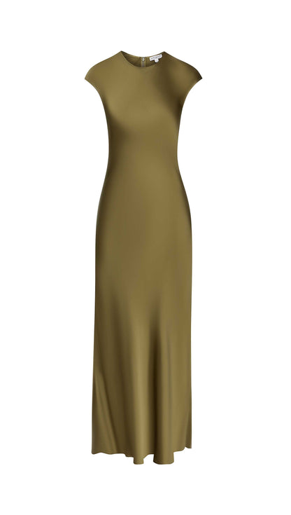 Bias Dress in Viscose Satin | Olive