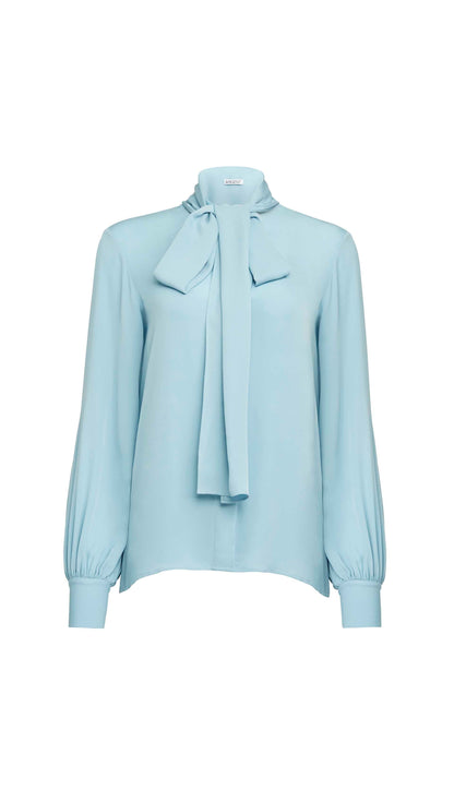 Bow Blouse in Double Georgette | Baby Blue