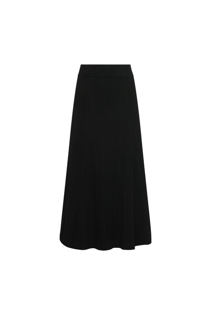 Ribbed Flare Skirt in Variegated Rib Stretch | Black