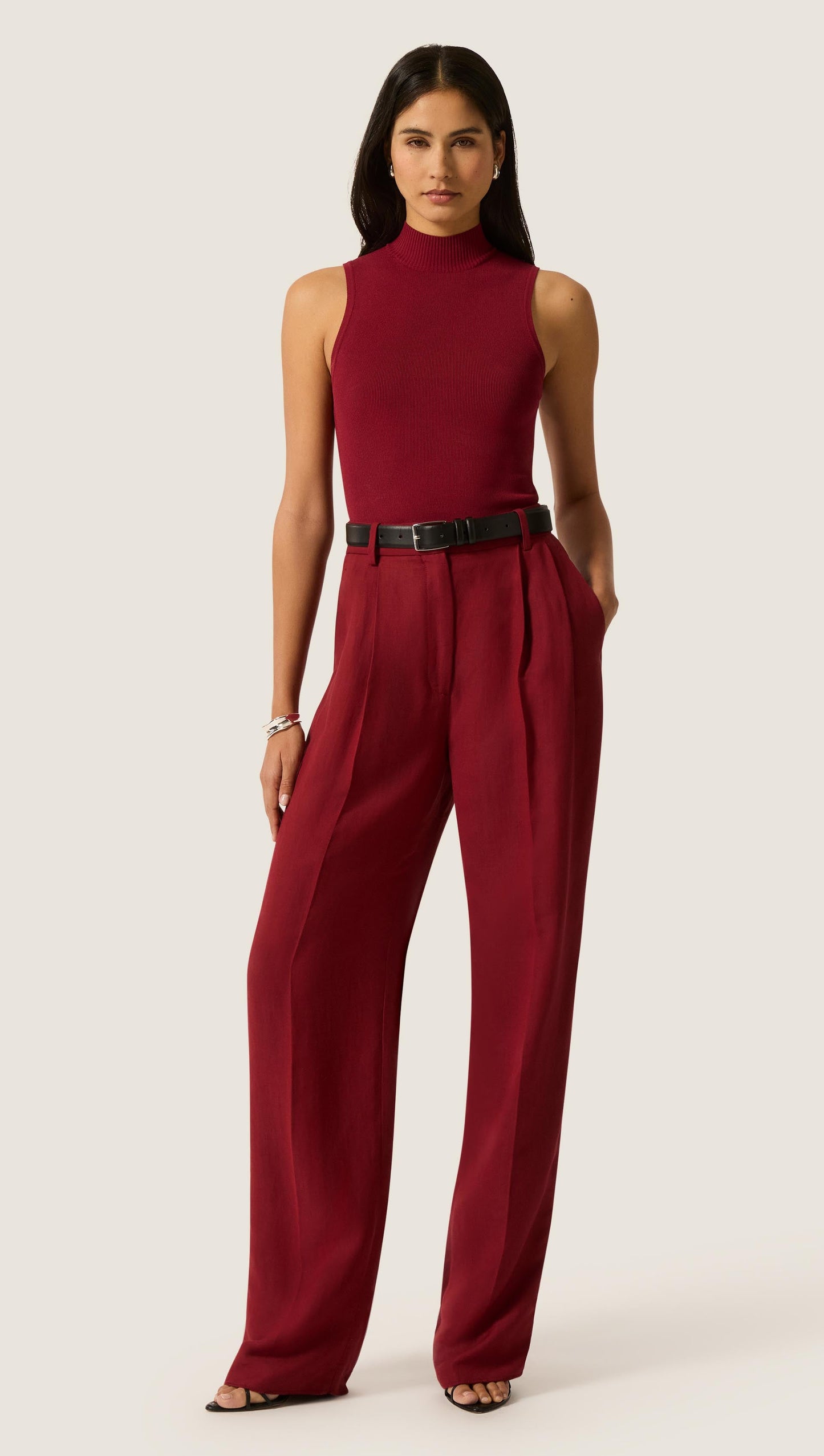 Mock Neck Bodysuit in Viscose | Maroon