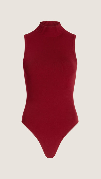 Mock Neck Bodysuit in Viscose | Maroon