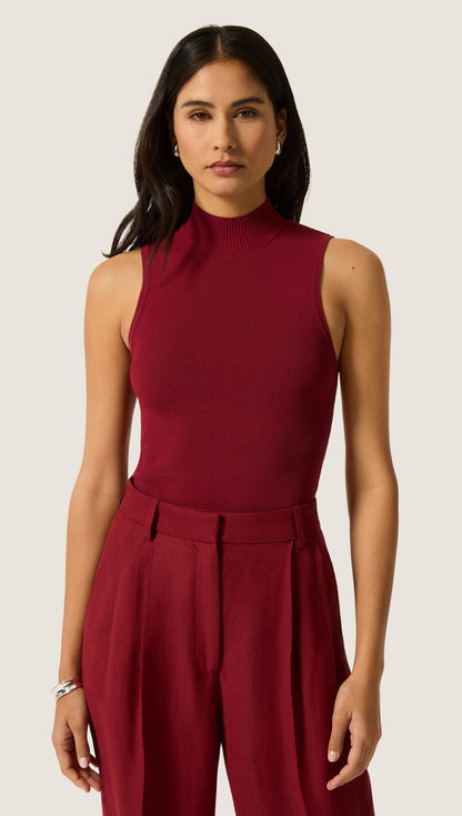 Mock Neck Bodysuit in Viscose | Maroon