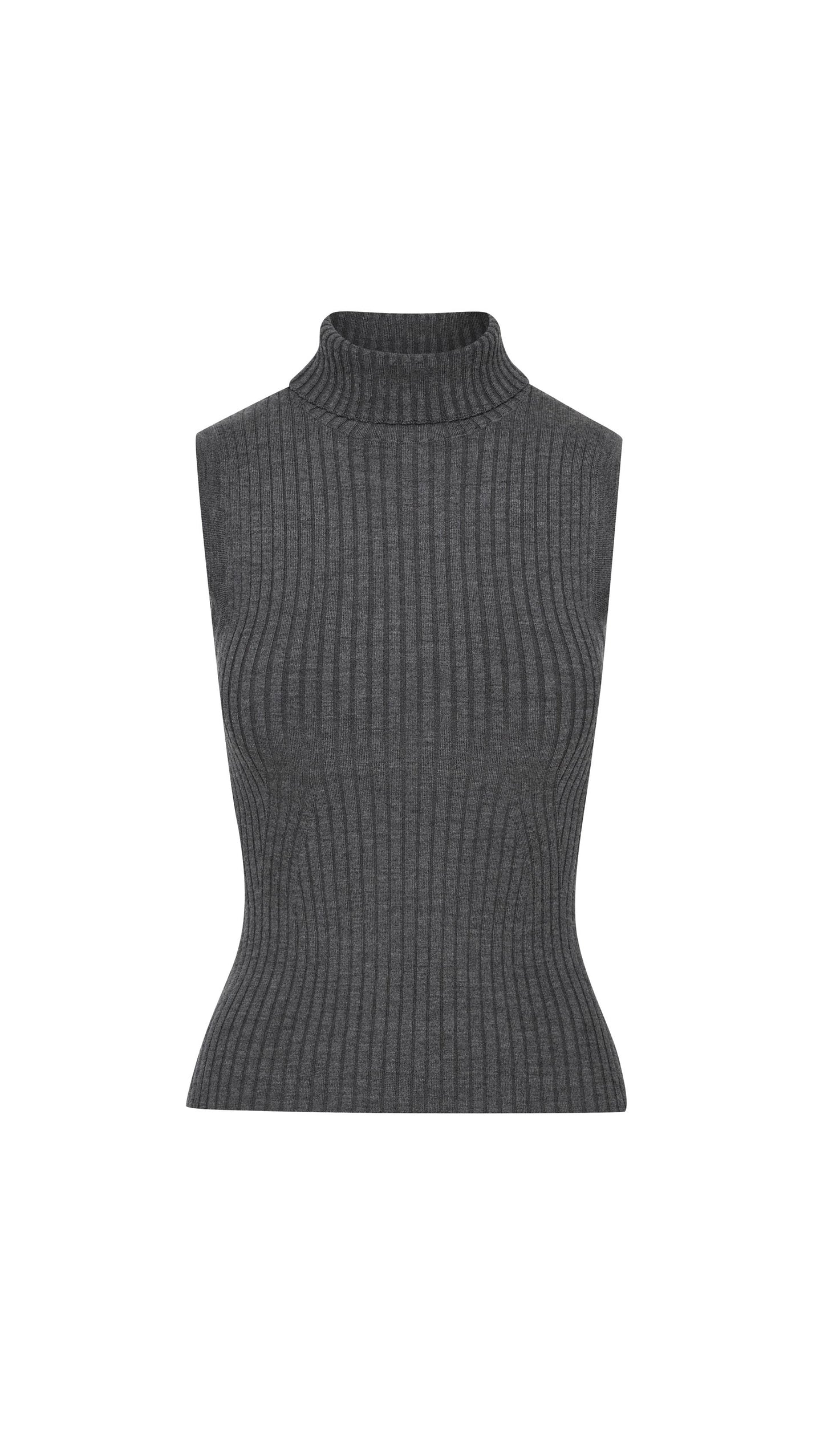 Sleeveless Turtleneck in Stretch Wool | Grey